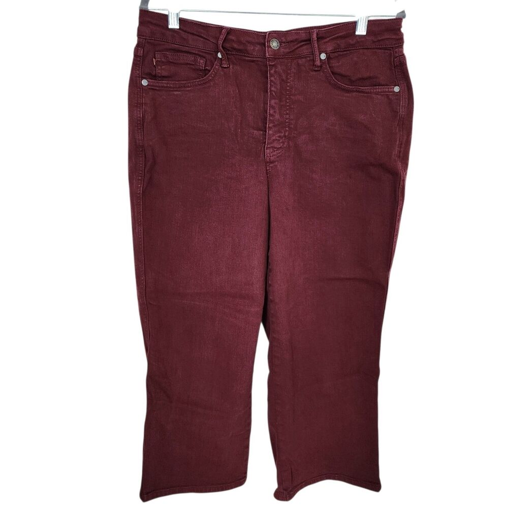 Judy Blue Women's Maroon Red Garment Dyed Stretch Wide Leg Crop Jeans Size 14W